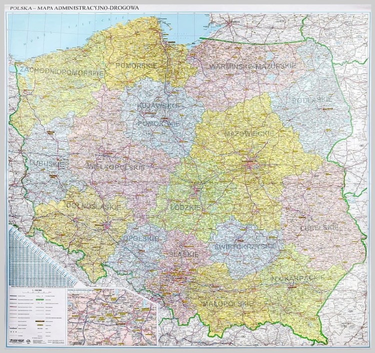 Polska 1:350 000. Mapa ścienna administracyjno-drogowa w wersji do wpinania
