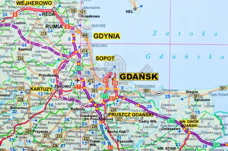 Polska 1:350 000. Mapa ścienna administracyjno-drogowa w wersji magnetycznej. Fragment 5