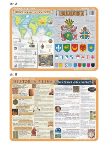 Wielkie odkrycia geograficzne, heraldyka, historia pisma i kalendarza. Dwustronna podkładka edukacyjna 016