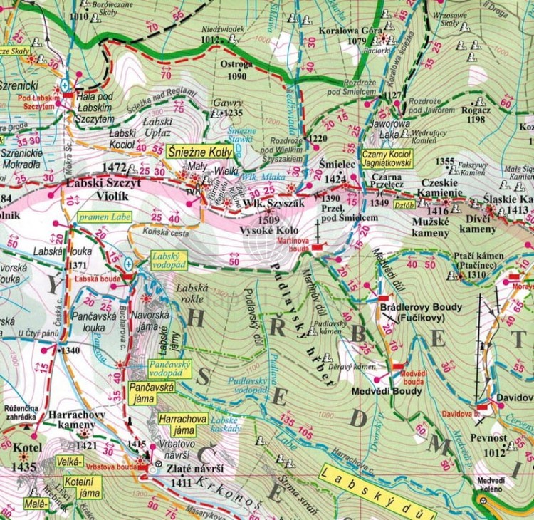 Karkonosze i Rudawy Janowickie 1:50 000. Mapa turystyczna w ramie drewnianej. Fragment 2