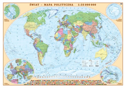 Świat 1:35 000 000. Naklejka, mapa ścienna polityczna