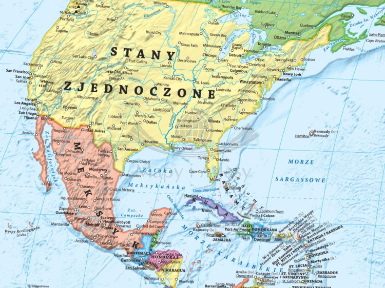 Świat 1:35 000 000. Naklejka, mapa ścienna polityczna. Fragment 1