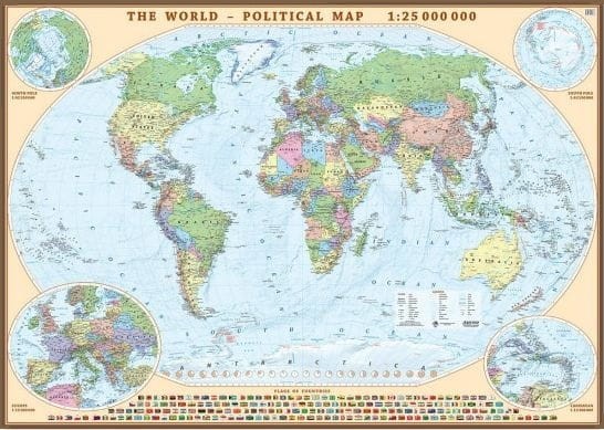 Świat 1:25 000 000. Mapa polityczna w języku angielskim. Wersja magnetyczna