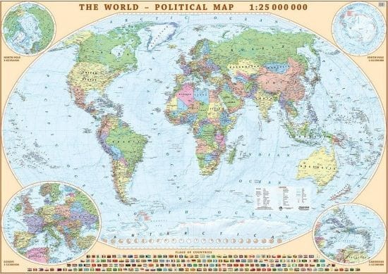 Świat 1:25 000 000. Arkusz, mapa ścienna polityczna w języku angielskim