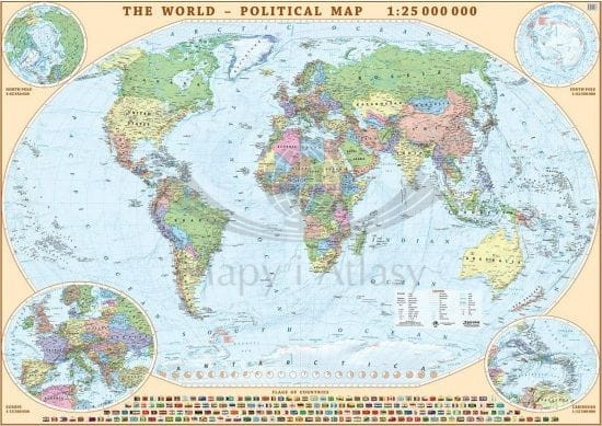 Świat 1:25 000 000. Naklejka, mapa ścienna polityczna w języku angielskim
