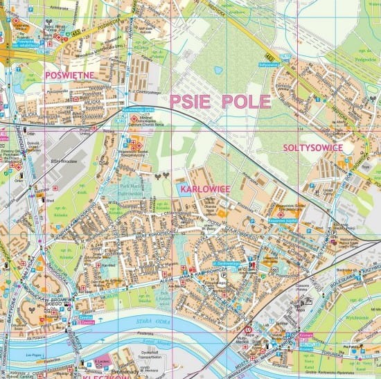 Wrocław 1:15 000. Mapa ścienna wydawnictwa Eko-Graf w wersji do wpinania. Fragment 2