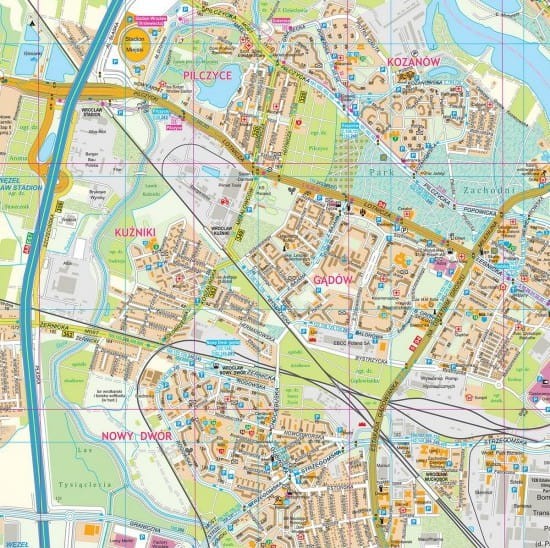 Wrocław 1:15 000. Mapa ścienna wydawnictwa Eko-Graf w wersji do wpinania. Fragment 3