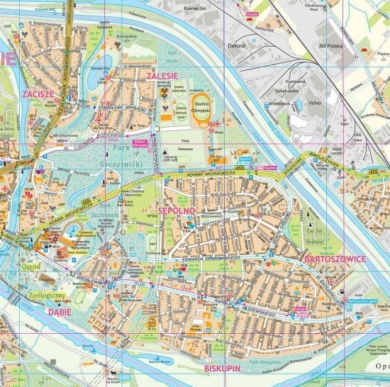 Wrocław 1:15 000. Mapa ścienna wydawnictwa Eko-Graf w wersji do wpinania. Fragment 4