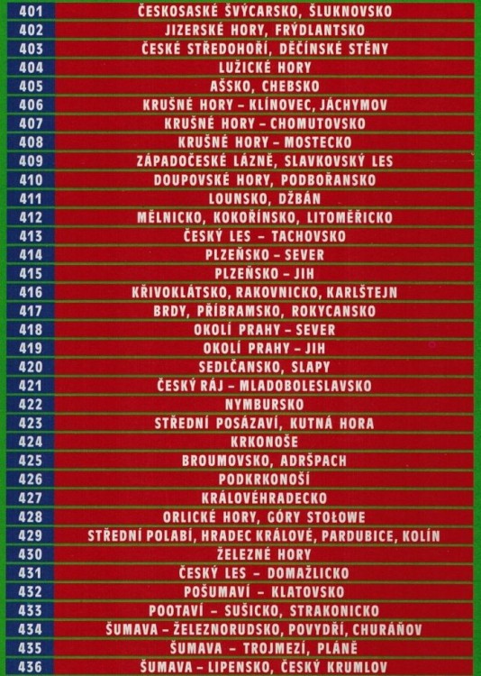 Czechy 1:40 000. Zestaw 72 map turystycznych wydawnictwa Shocart. Spis tytułów 1