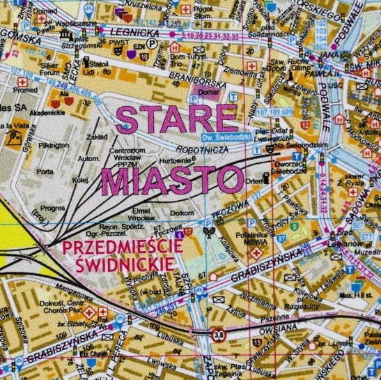 Wrocław 1:18 500. Arkusz, mapa ścienna wydawnictwa Eko-Graf. Fragment 1