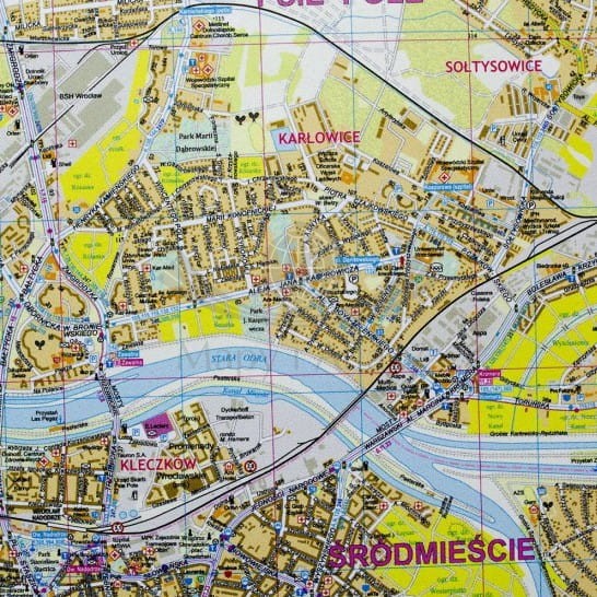 Wrocław 1:18 500. Arkusz, mapa ścienna wydawnictwa Eko-Graf. Fragment 5