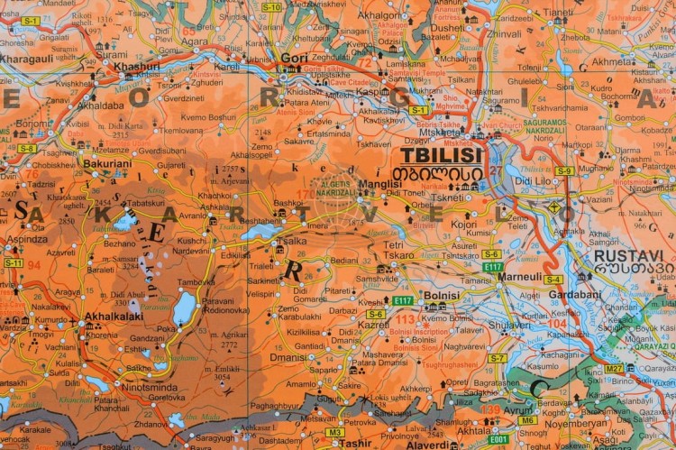 Kaukaz 1:1 000 000. Gruzja, Armenia, Azerbejdżan. Mapa ścienna fizyczno-drogowa. Fragment 1