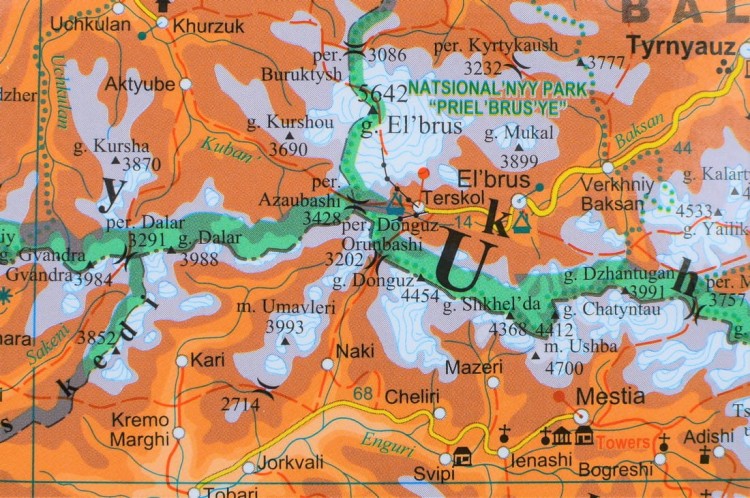 Kaukaz 1:1 000 000. Gruzja, Armenia, Azerbejdżan. Mapa ścienna fizyczno-drogowa. Fragment 10