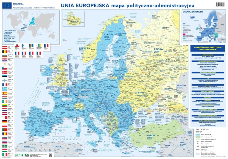 Unia Europejska 1:4 700 000. Mapa ścienna polityczno-administracyjno
