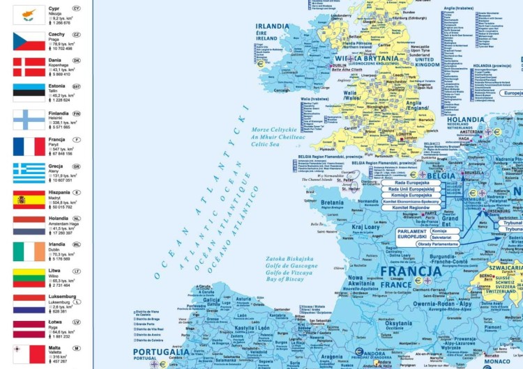 Unia Europejska 1:4 700 000. Mapa ścienna polityczno-administracyjno. Fragment 3