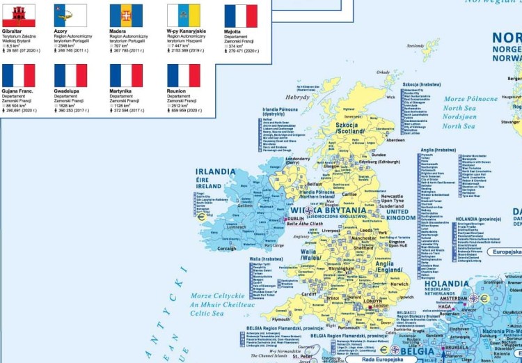 Unia Europejska 1:4 700 000. Mapa ścienna polityczno-administracyjno. Fragment 4