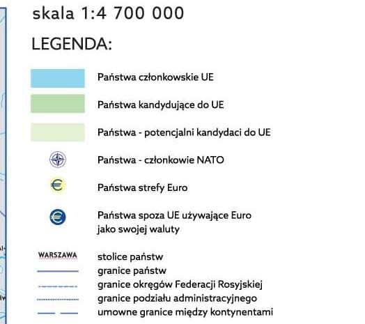 Unia Europejska 1:4 700 000. Mapa ścienna polityczno-administracyjno. Legenda