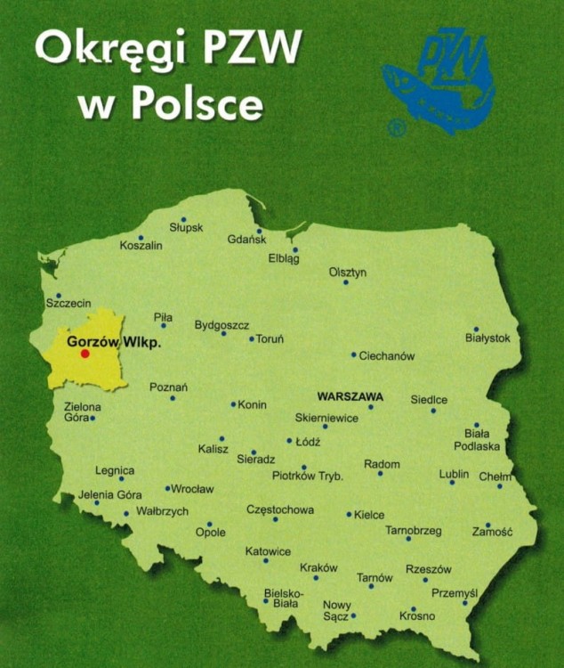 Mapa wód wędkarskich. Okręg Gorzowski wydawnictwa BiK. Zasięg