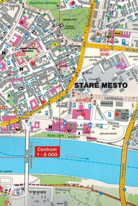 Bratysława i okolice. Plan miasta / Mapa turystyczna wydawnictwa Freytag & Berndt. Fragment 1