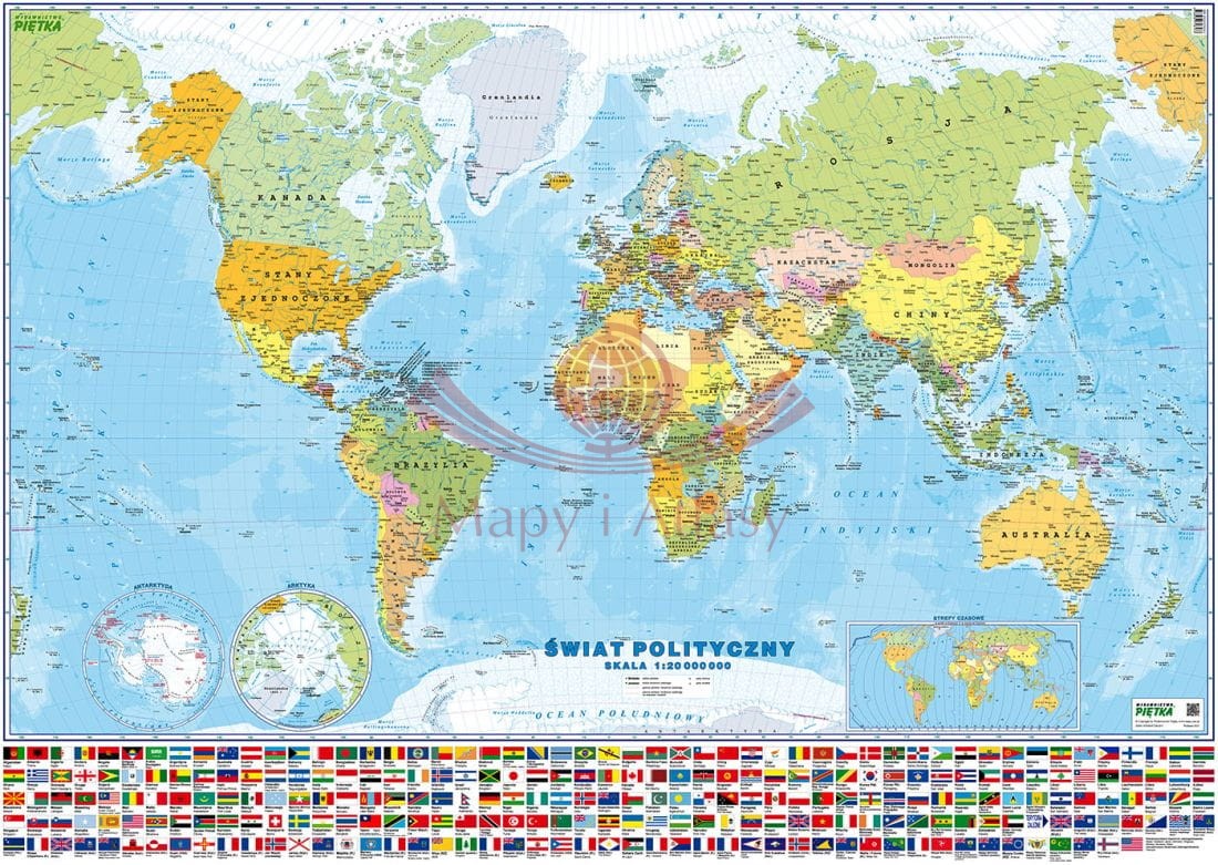Świat 1:20 000 000. Naklejka, mapa ścienna polityczna.