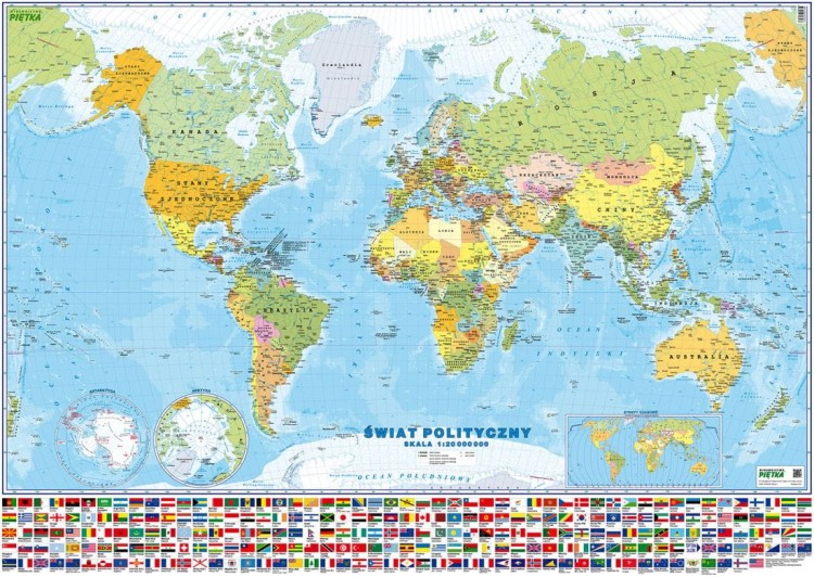 Świat 1:20 000 000. Mapa ścienna polityczna w formie naklejki