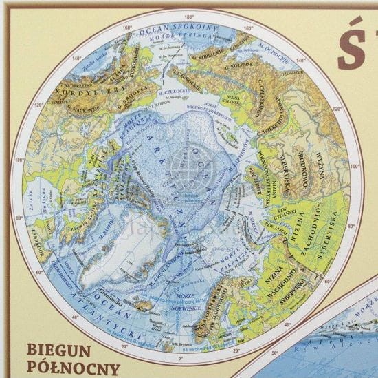 Świat 1:18 000 000. Mapa ścienna fizyczna, ukształtowanie powierzchni. Fragment 6