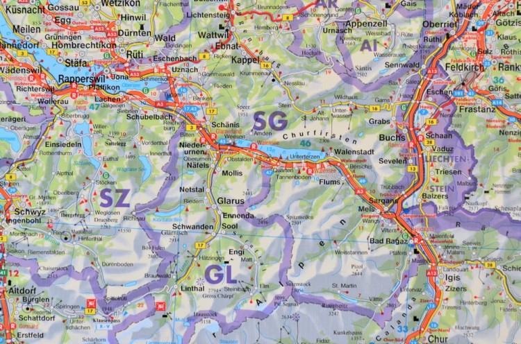 Szwajcaria. Ścienna mapa drogowa. Fragment 3
