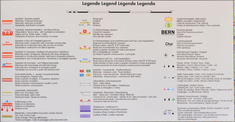 Szwajcaria. Ścienna mapa drogowa. Legenda