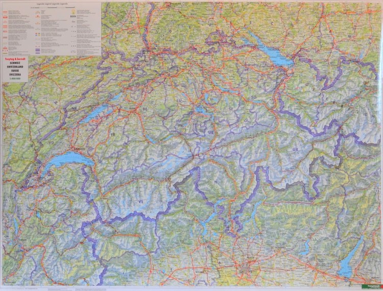 Szwajcaria. Ścienna mapa drogowa