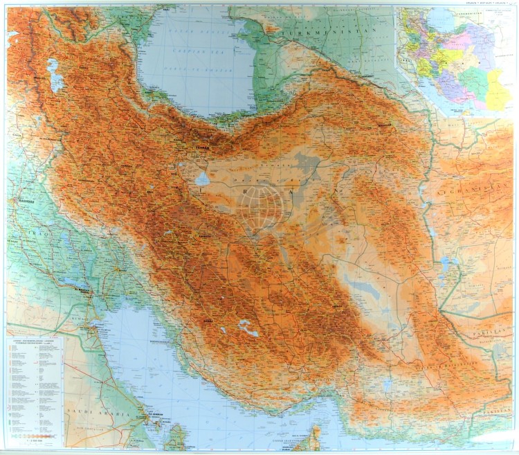 Iran 1:2 000 000. Mapa ścienna fizyczno-drogowa