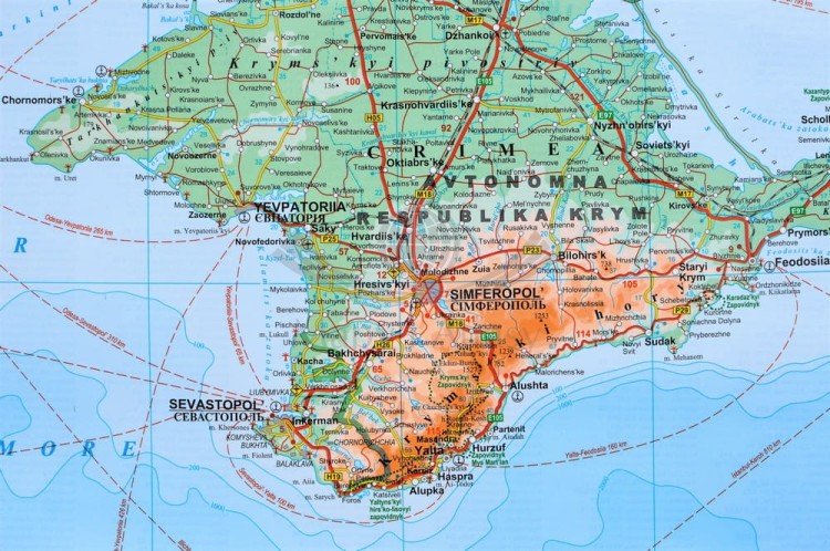 Ukraina i Mołdawia. Mapa ścienna fizyczno-drogowa. Fragment 3