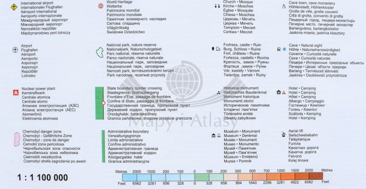 Ukraina i Mołdawia. Mapa ścienna fizyczno-drogowa. Legenda 2
