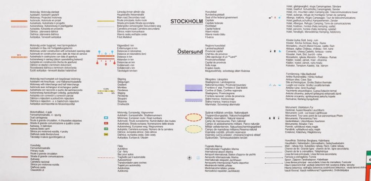Szwecja 1:600 000. Dwustronna mapa ścienna drogowa wydawnictwa Freytag & Berndt. Legenda
