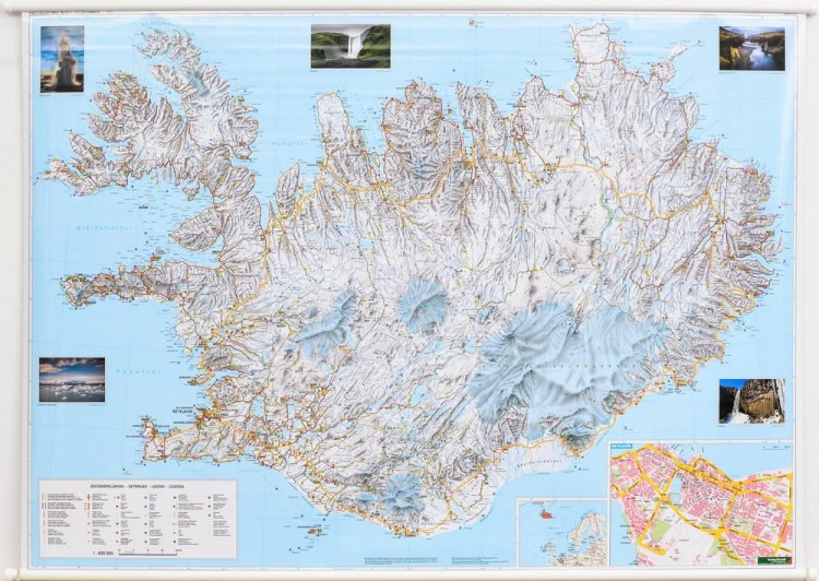 Islandia 1:400 000. Mapa ścienna drogowo-fizyczna