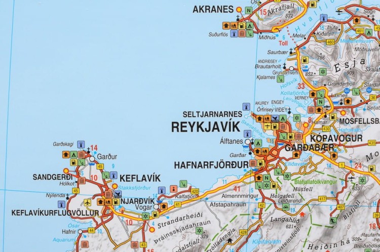 Islandia 1:400 000. Mapa ścienna drogowo-fizyczna. Fragment 1