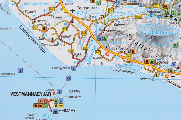Islandia 1:400 000. Mapa ścienna drogowo-fizyczna. Fragment 2