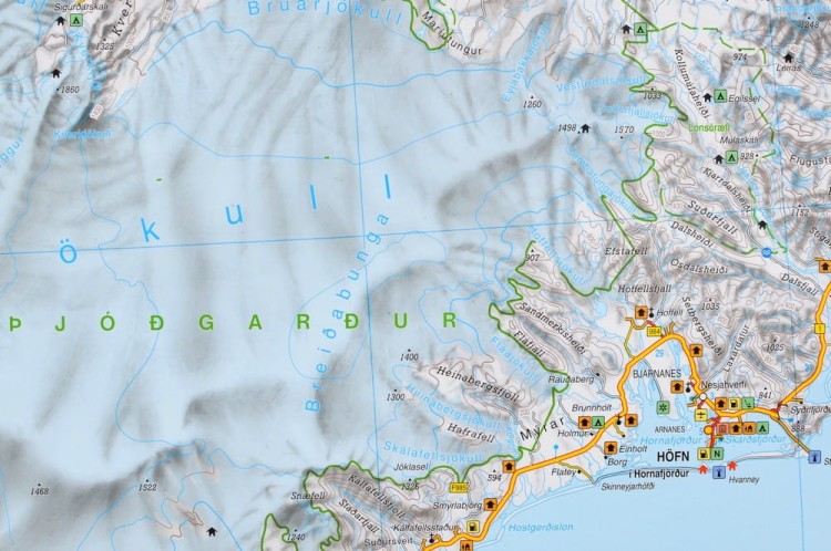 Islandia 1:400 000. Mapa ścienna drogowo-fizyczna. Fragment 3