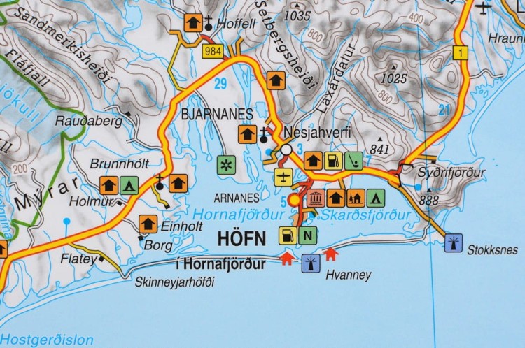 Islandia 1:400 000. Mapa ścienna drogowo-fizyczna. Fragment 5