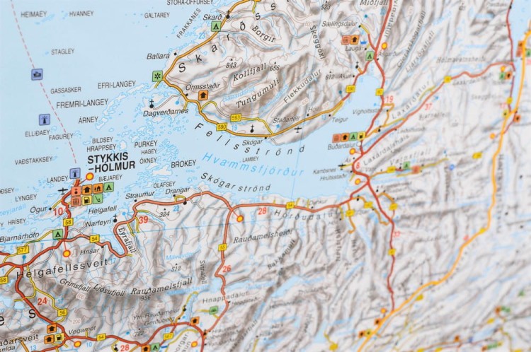 Islandia 1:400 000. Mapa ścienna drogowo-fizyczna. Fragment 8