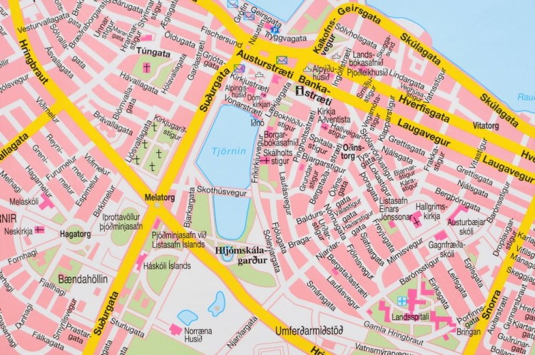 Islandia 1:400 000. Mapa ścienna drogowo-fizyczna. Plan miasta - fragment