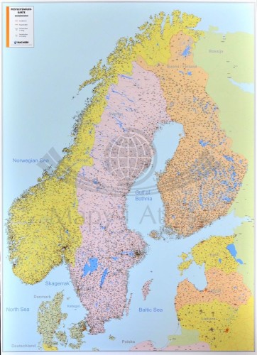 Skandynawia 1:1 700 000. Szwecja, Norwegia, Finlandia, Dania, Litwa, Łotwa, Estonia. Mapa ścienna kodowa
