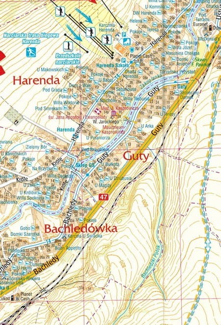 Zakopane, Bukowina i Białka Tatrzańska, Kościelisko. Laminowana mapa turystyczna wydawnictwa Gauss. Fragment 1
