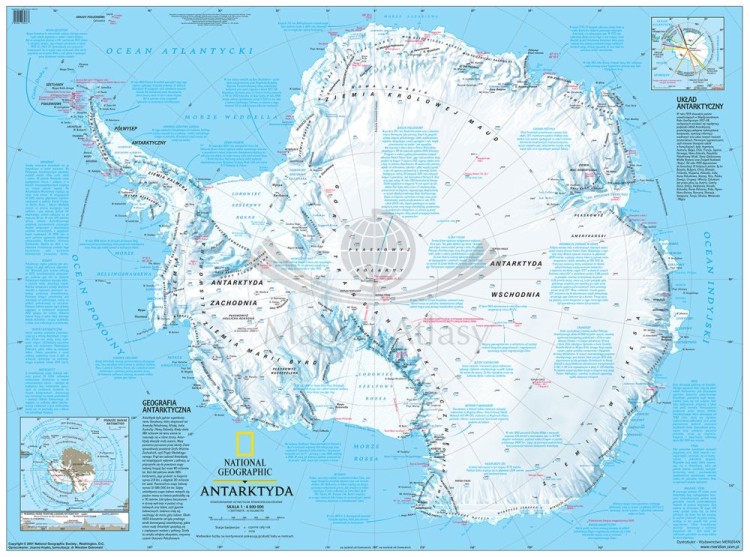 Antarktyda 1:4 500 000. Mapa ścienna fizyczna. Drewniane półwałki