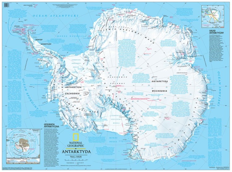 Antarktyda 1:3 400 000. Mapa ścienna fizyczna. Drewniane półwałki