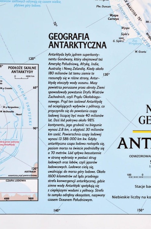 Antarktyda 1:3 400 000. Mapa ścienna fizyczna. Drewniane półwałki. Fragment 6