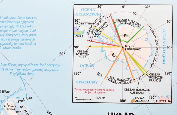Antarktyda 1:3 400 000. Mapa ścienna fizyczna. Drewniane półwałki. Fragment 7