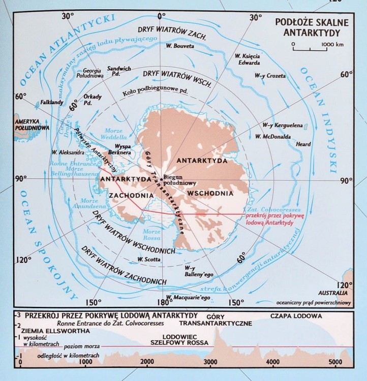 Antarktyda 1:3 400 000. Mapa ścienna fizyczna. Drewniane półwałki. Fragment 8