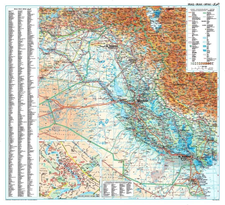 Irak 1:750 000. Mapa ścienna fizyczno-drogowa
