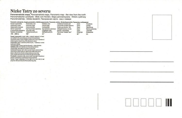 Niżne Tatry, część zachodnia. Mapa panoramiczna z efektem 3D w formie pocztówki. Druga strona