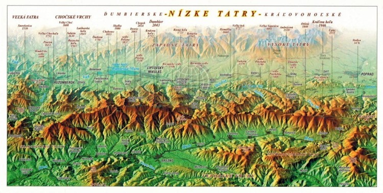 Niżne Tatry. Mapa panoramiczna z efektem 3D w formie pocztówki